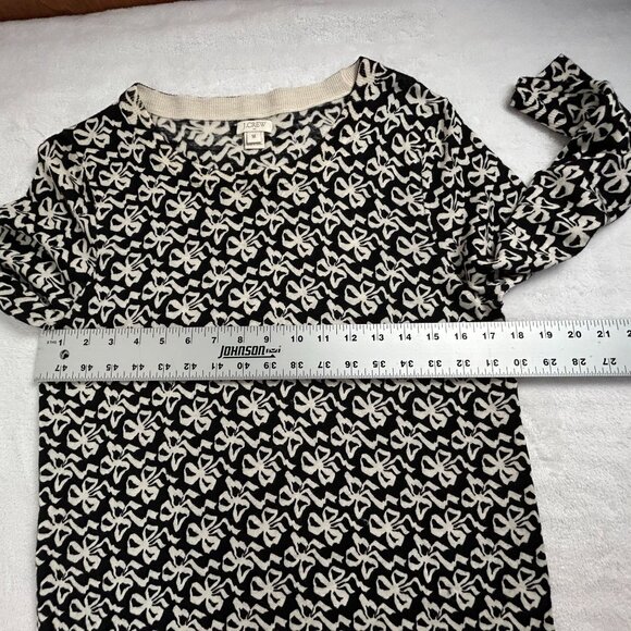 J. Crew Womens Black & Cream Bow Pattern Merino Wool Pullover Sweater Medium - Picture 7 of 8
